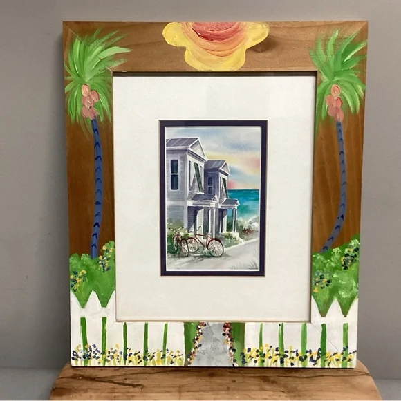 🔵 Beautiful Solid Wood, Hand Painted Frame with print by Artist Donna Burgess - Picture 1 of 15